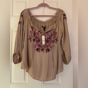 NWT WHBM Embroidered Poet Blouse Large